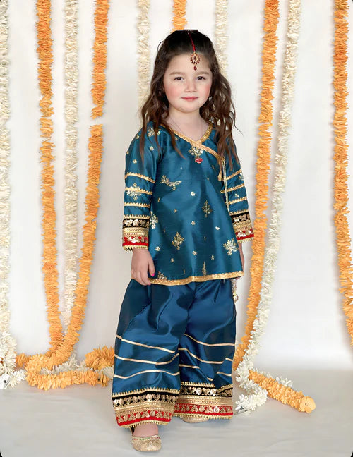 EMBROIDERED ANGRAKHA STITCHED 3 PIECE KIDS DRESS