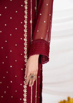 EMBROIDERED CHIFFON STITCHED 3 PIECE DRESS