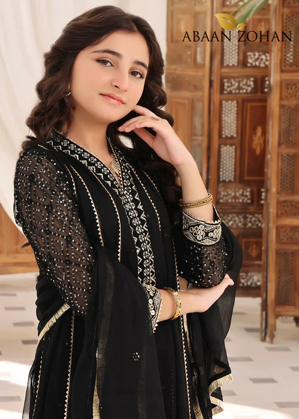 EMBROIDERED CHIFFON KIDS STITCHED 3 PIECE DRESS