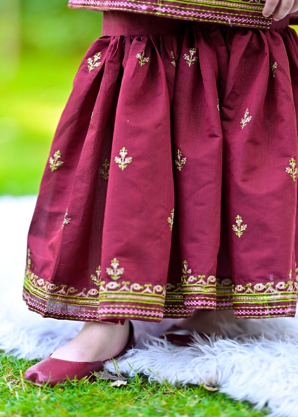 Embroidered Khadi Lawn 3-Piece Garara Suit with Chiffon Dupat