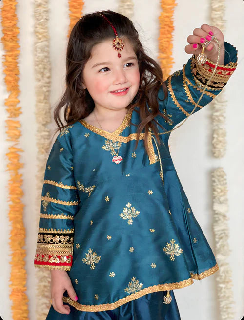 EMBROIDERED ANGRAKHA STITCHED 3 PIECE KIDS DRESS