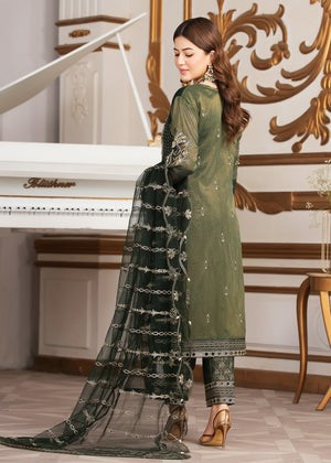 Bottle Green Masuri Kurta with Jamawar Trouser & Net Dupatta