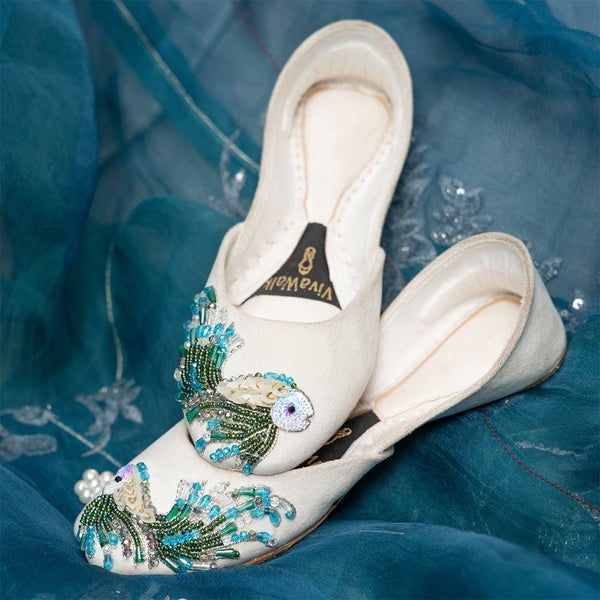 Aquatic Grace Handworked Velvet Khussa (Aari, Naqshi, Crystals)