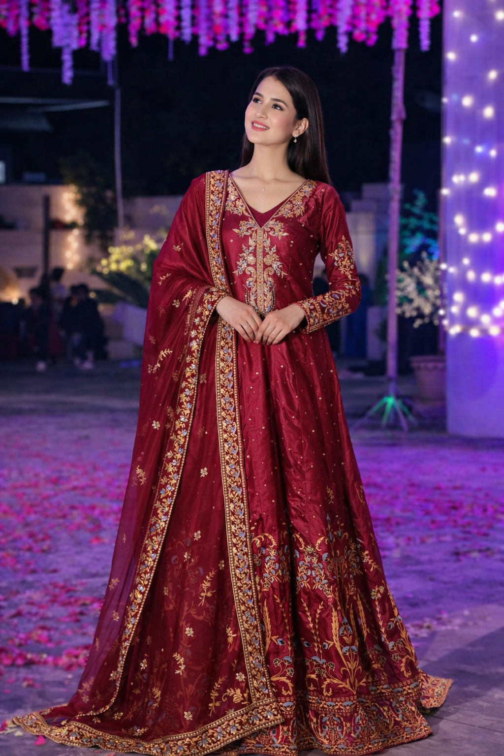 Ruby Bloom – Maroon Floral Embroidered Ensemble