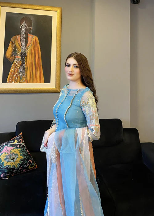 EMBROIDERED ORGANZA STITCHED 3 PIECE SHARARA DRESS