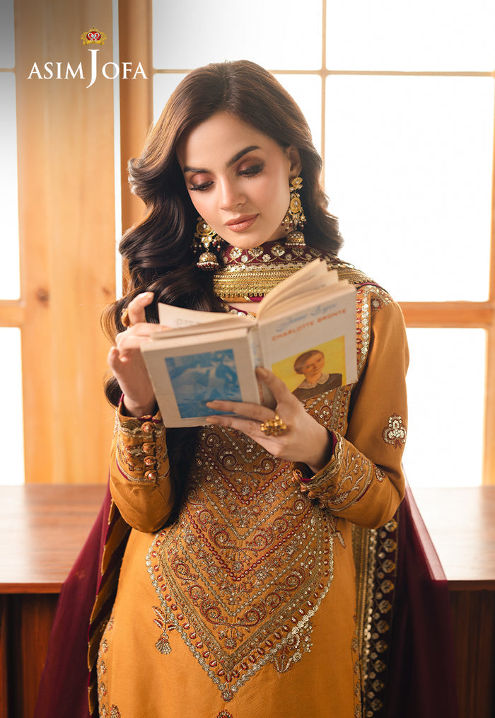 Mustard Custom Embroidered 3-Piece Set – Jumbo Silk Shirt, Chiffon Dupatta & Silk Pants