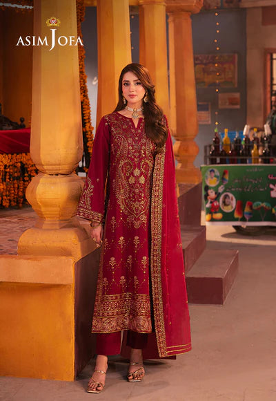 EMBROIDERED TWISTED SILK STITCHED 3 PCS DRESS