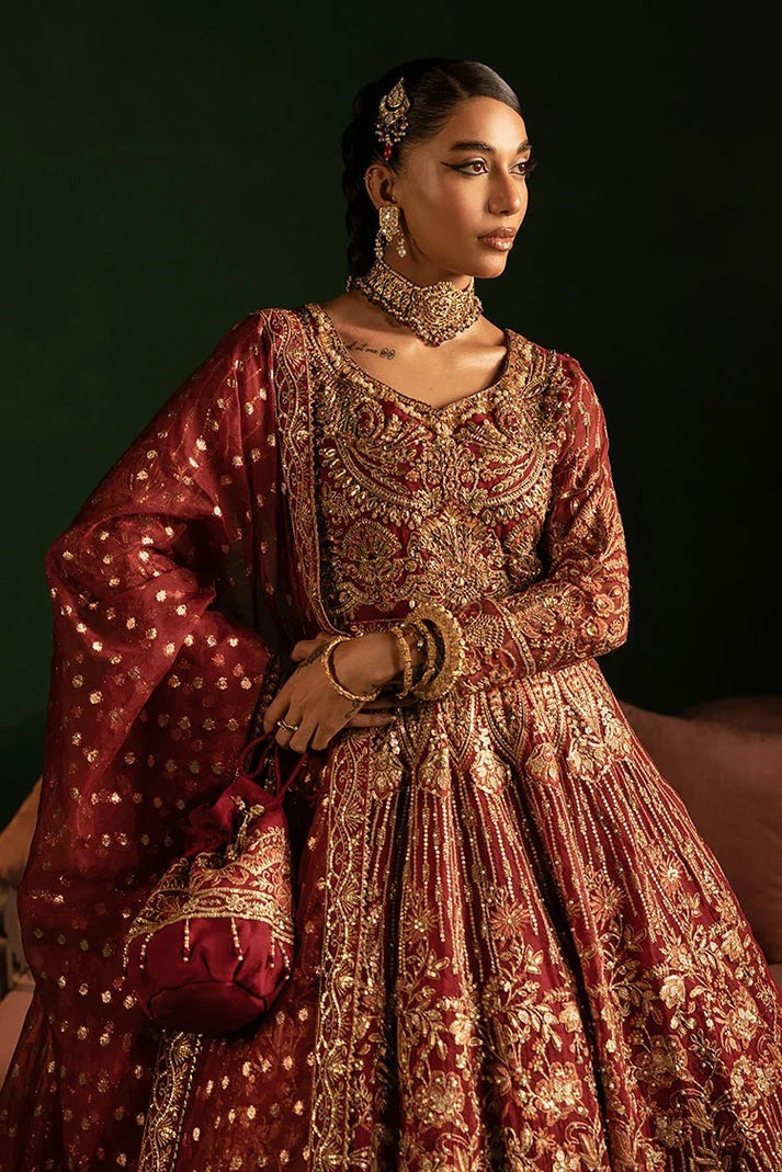 Red Embroidered Organza Flared Maxi Ensemble