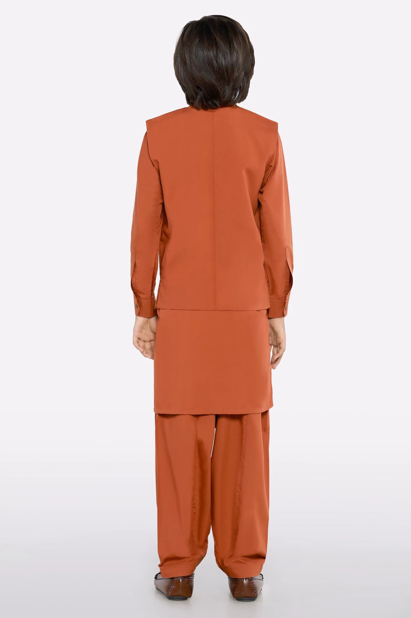 Rust Boys Kurta Shalwar With Waistcoat