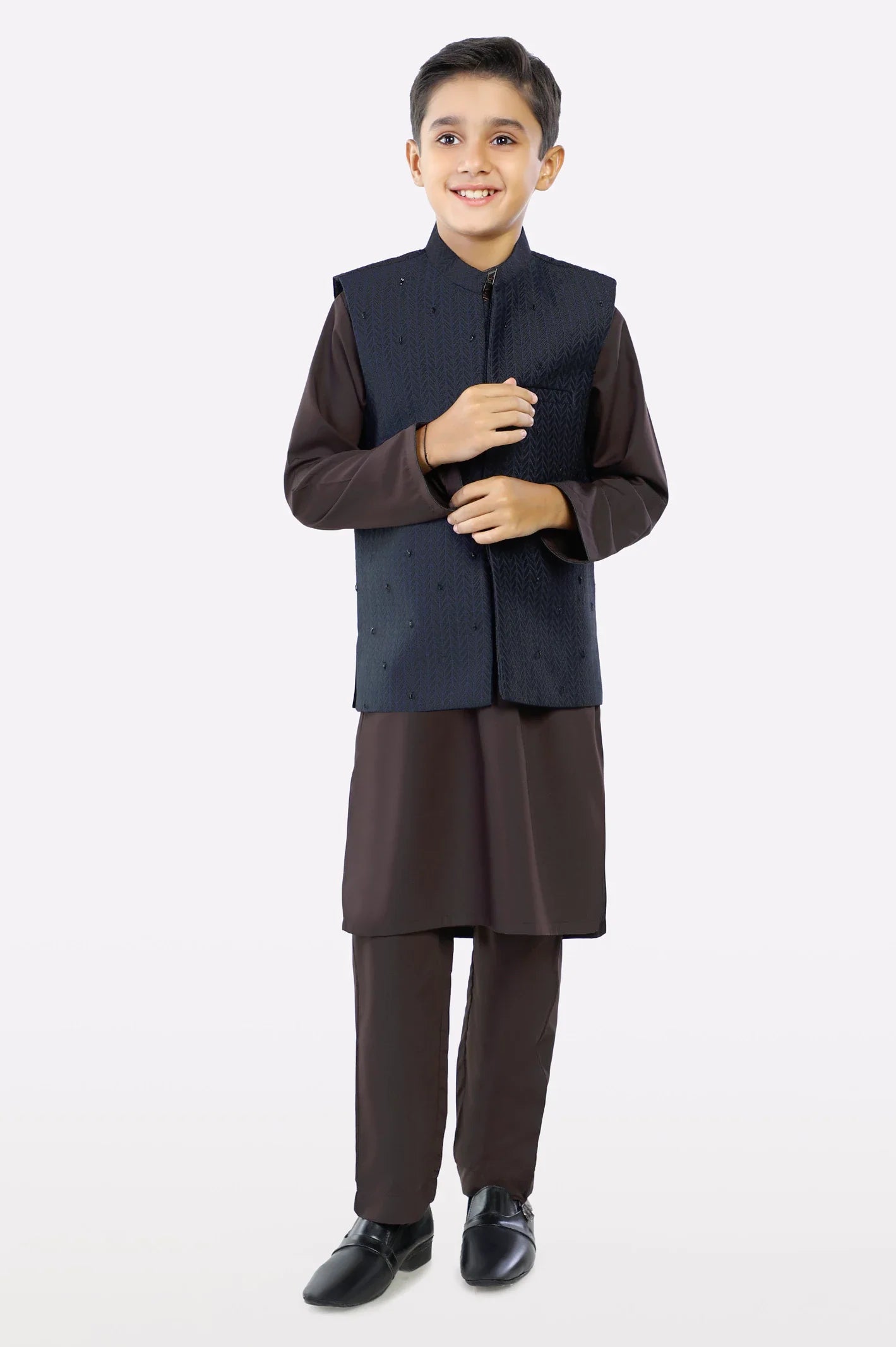 Navy Blue Boys Kurta Shalwar With Waistcoat