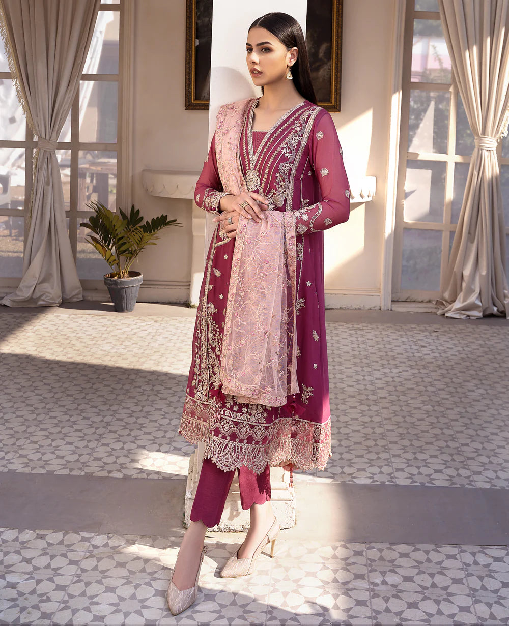 EMBROIDERED CHIFFON STITCHED 3 PIECE DRESS
