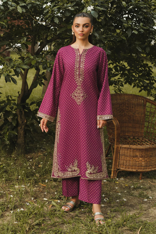 EMBROIDERED VISCOSE STITCHED 2 PIECE DRESS