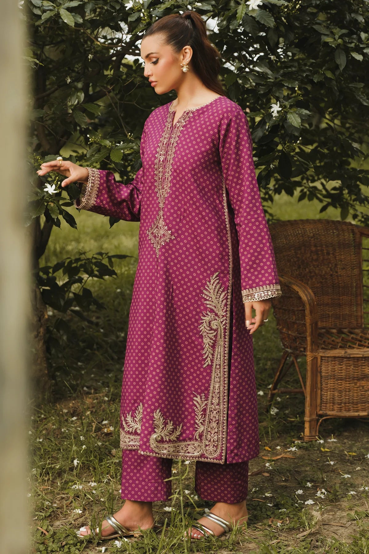 EMBROIDERED VISCOSE STITCHED 2 PIECE DRESS