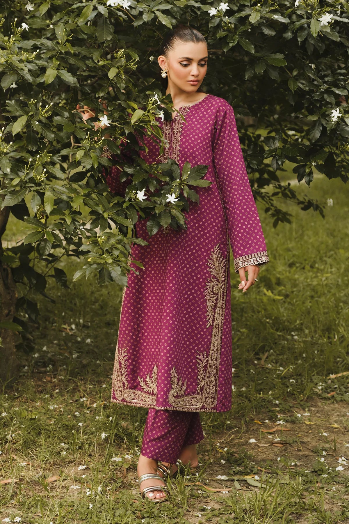 EMBROIDERED VISCOSE STITCHED 2 PIECE DRESS