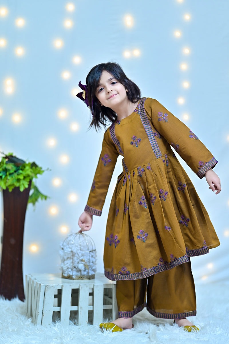 Classic Khadi Beauty – Embroidered Ensemble with Flowing Crinkle Dupatta