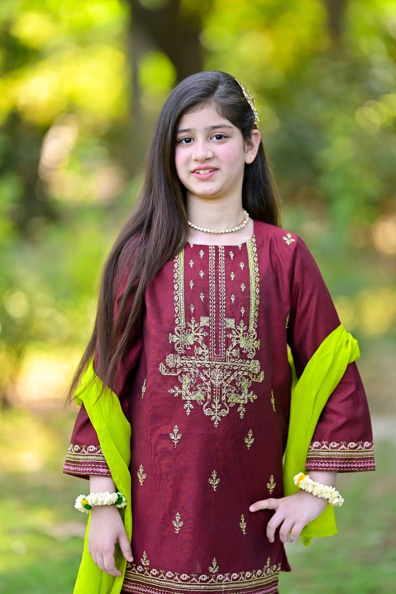 Embroidered Khadi Lawn 3-Piece Garara Suit with Chiffon Dupat