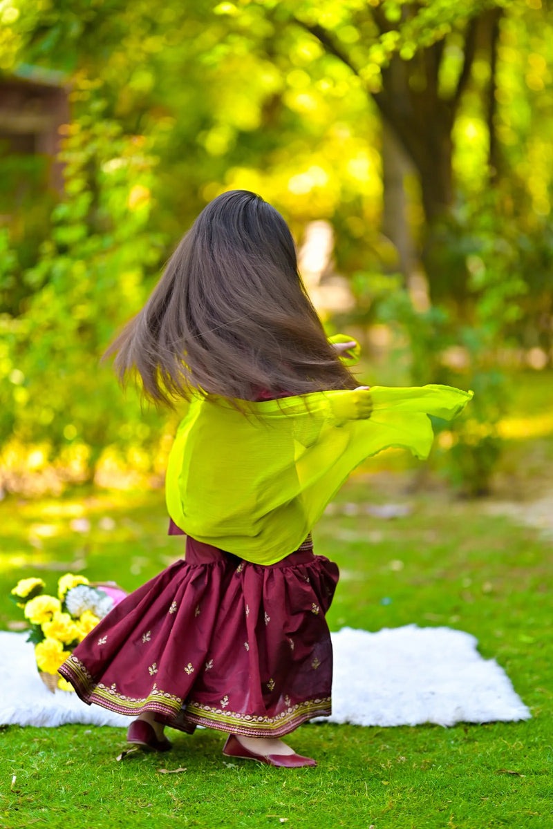 Embroidered Khadi Lawn 3-Piece Garara Suit with Chiffon Dupat