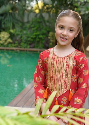 Red Embroidered Cotton Gharara Set – Festive Summer Wear (2-Piece)