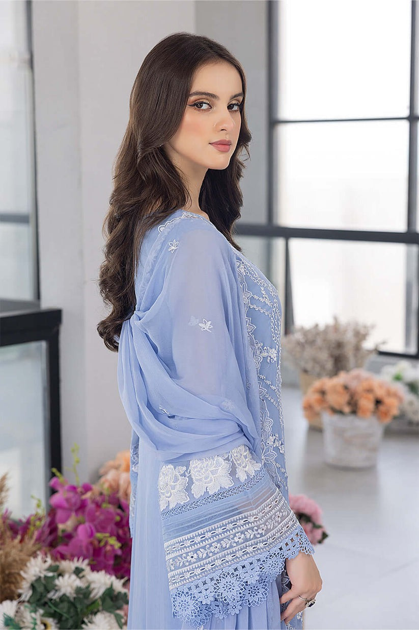 Sky Blue Radiance – Embroidered Organza Kurta Set with Zari Organza Dupatta