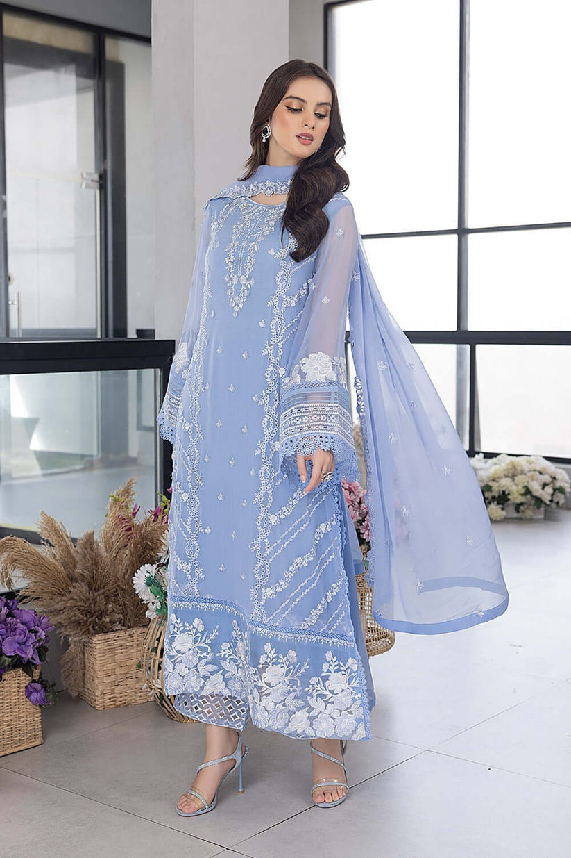 Sky Blue Radiance – Embroidered Organza Kurta Set with Zari Organza Dupatta