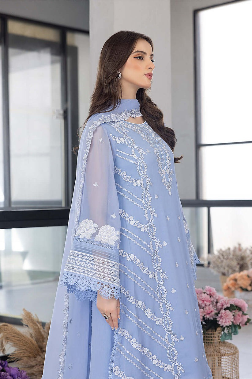 Sky Blue Radiance – Embroidered Organza Kurta Set with Zari Organza Dupatta