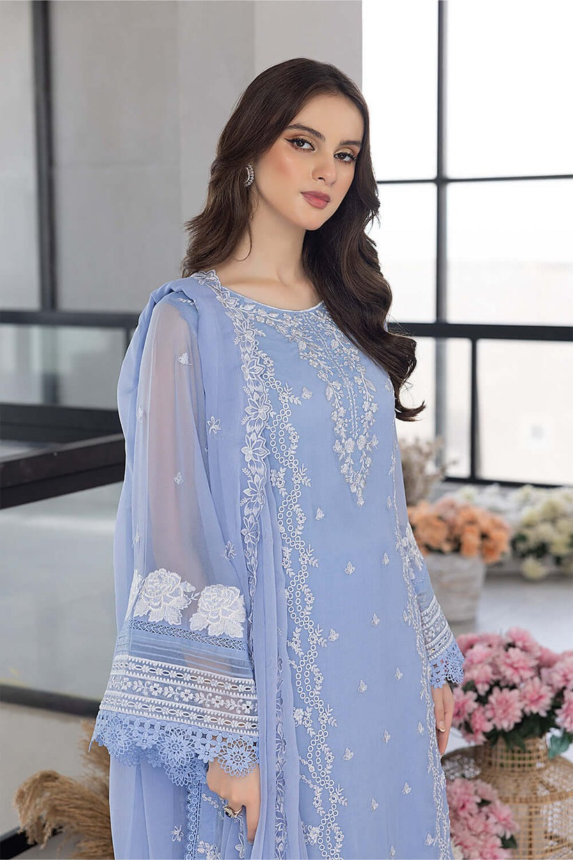 Sky Blue Radiance – Embroidered Organza Kurta Set with Zari Organza Dupatta