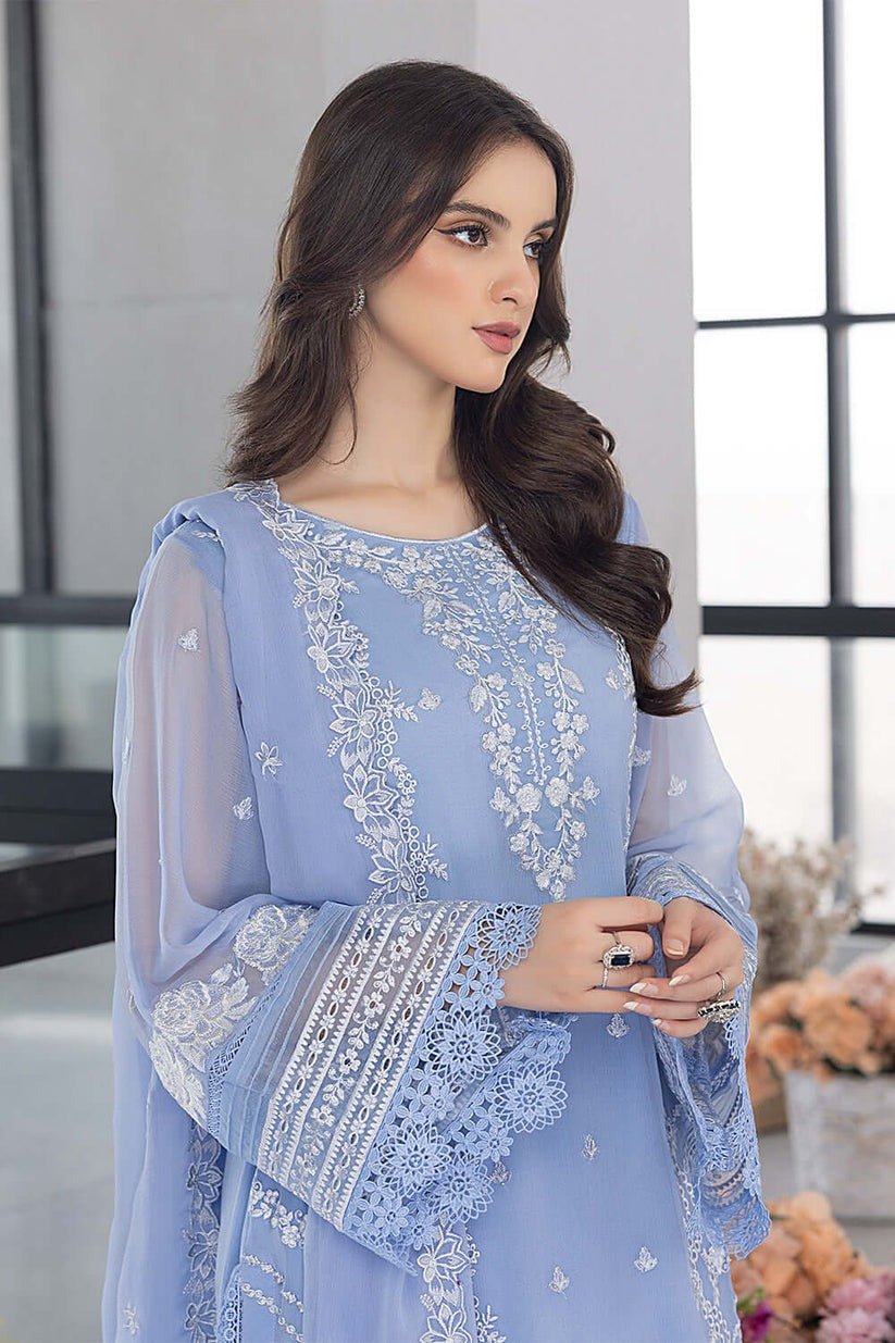 Sky Blue Radiance – Embroidered Organza Kurta Set with Zari Organza Dupatta