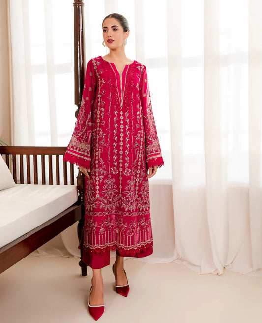 EMBROIDERED CHIFFON STITCHED 3 PIECE DRESS