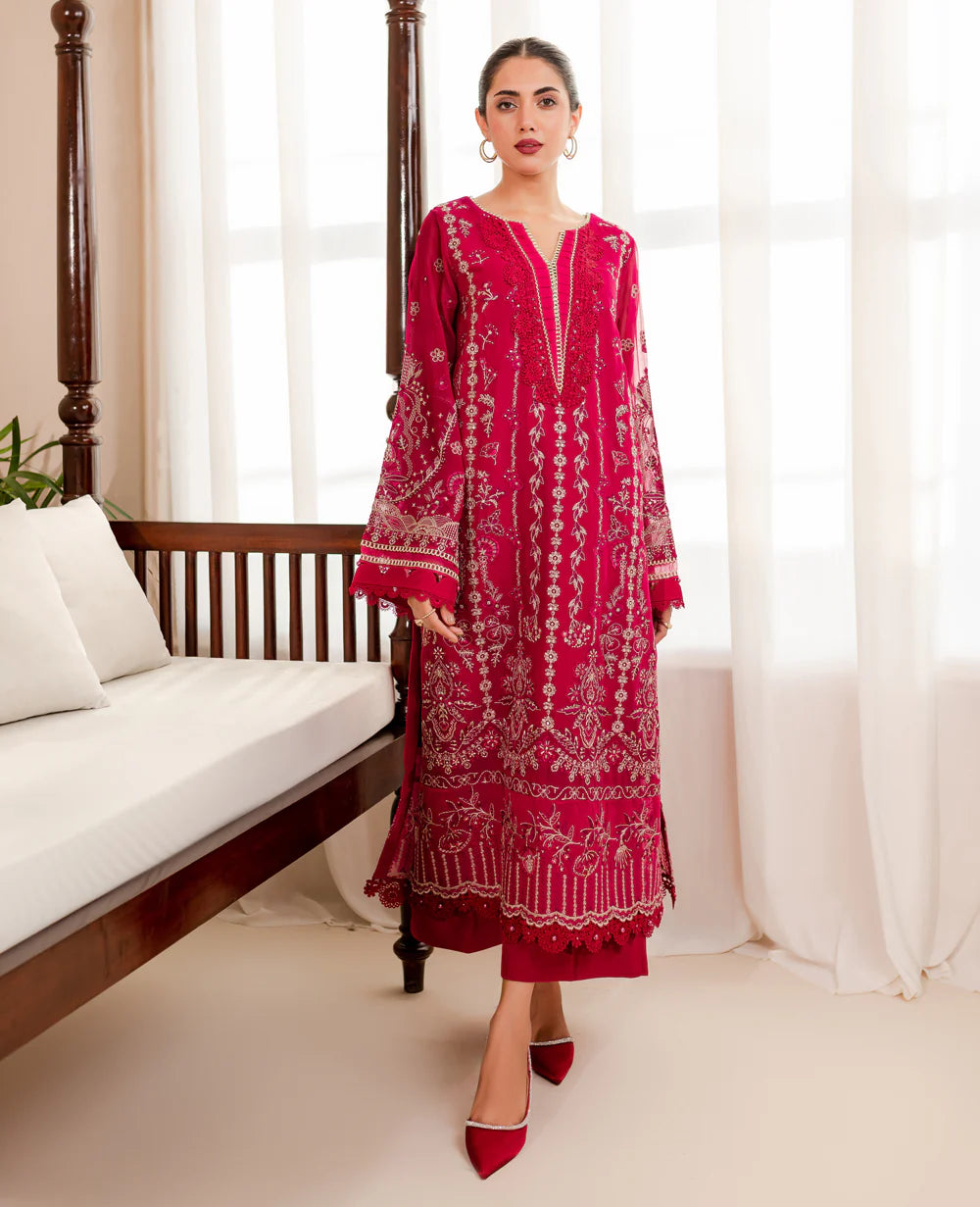EMBROIDERED CHIFFON STITCHED 3 PIECE DRESS