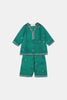 Green Embroidered Cotton Silk 3-Piece Outfit for Infants – Elegant Baby Wear