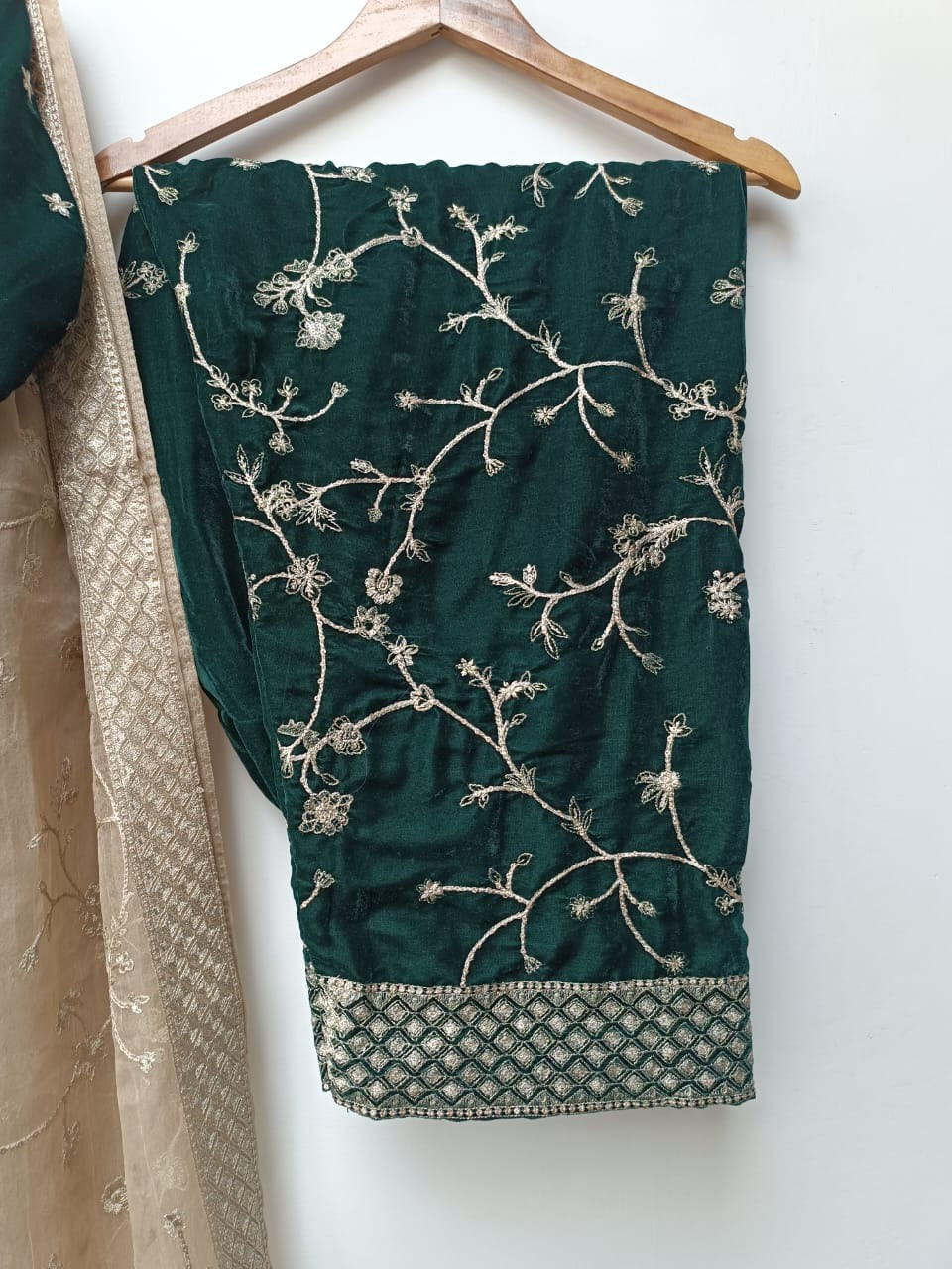 Embroidered Velvet Formal 3-Piece Suit with Organza Dupatta