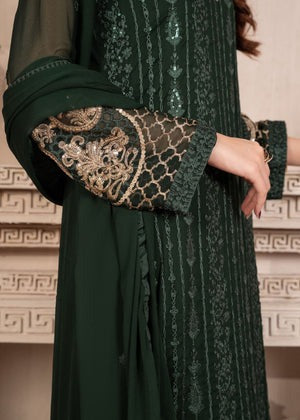 Radiant Emerald 3-Piece Ensemble with Golden Embellished Neckline