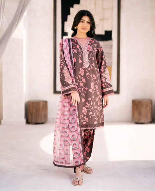 PRINTED & EMBROIDERED LAWN STITCHED 3 PIECE DRESS
