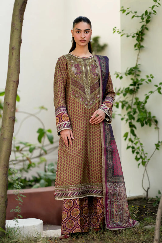 EMBROIDERED VISCOSE STITCHED 3 PIECE DRESS