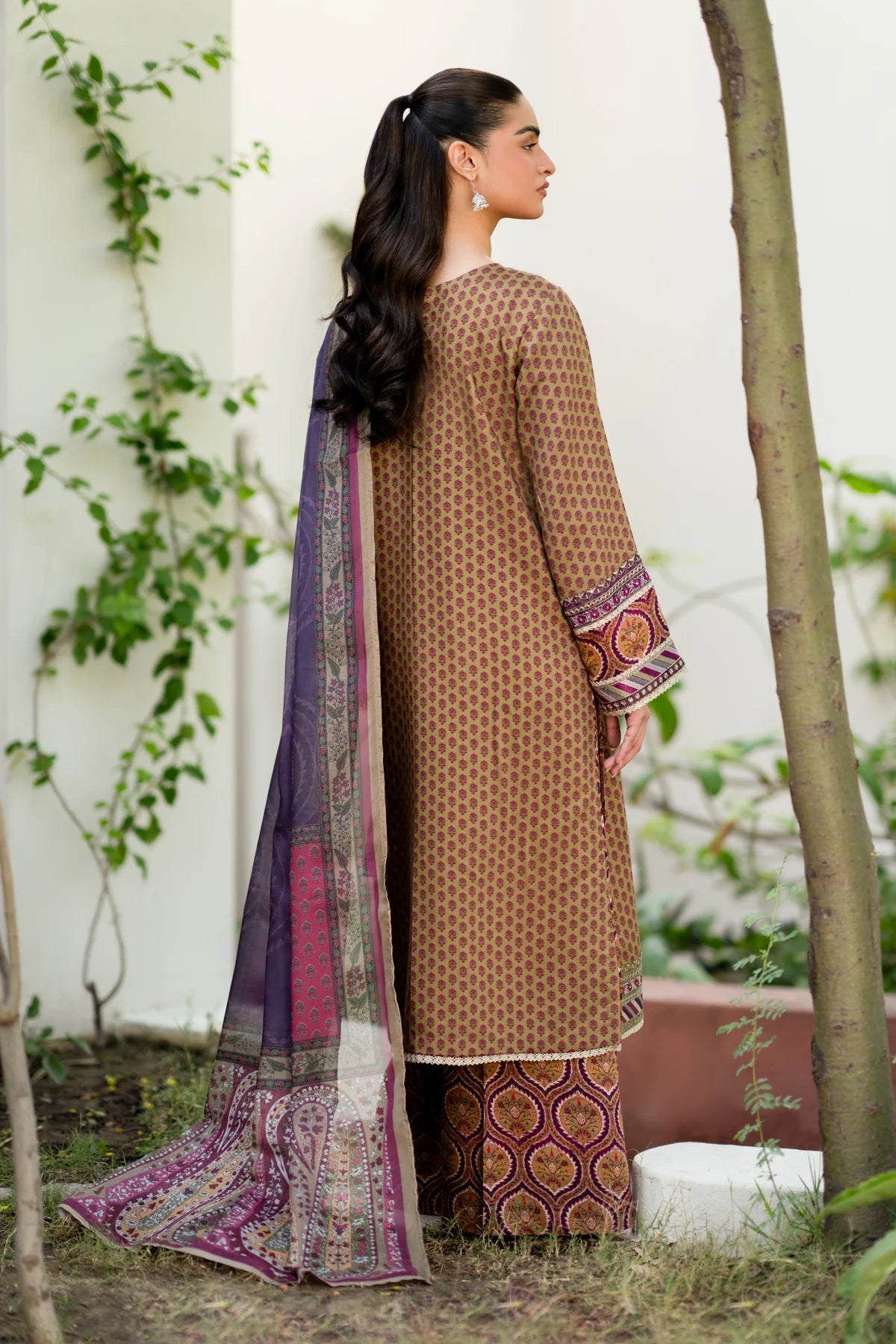 EMBROIDERED VISCOSE STITCHED 3 PIECE DRESS
