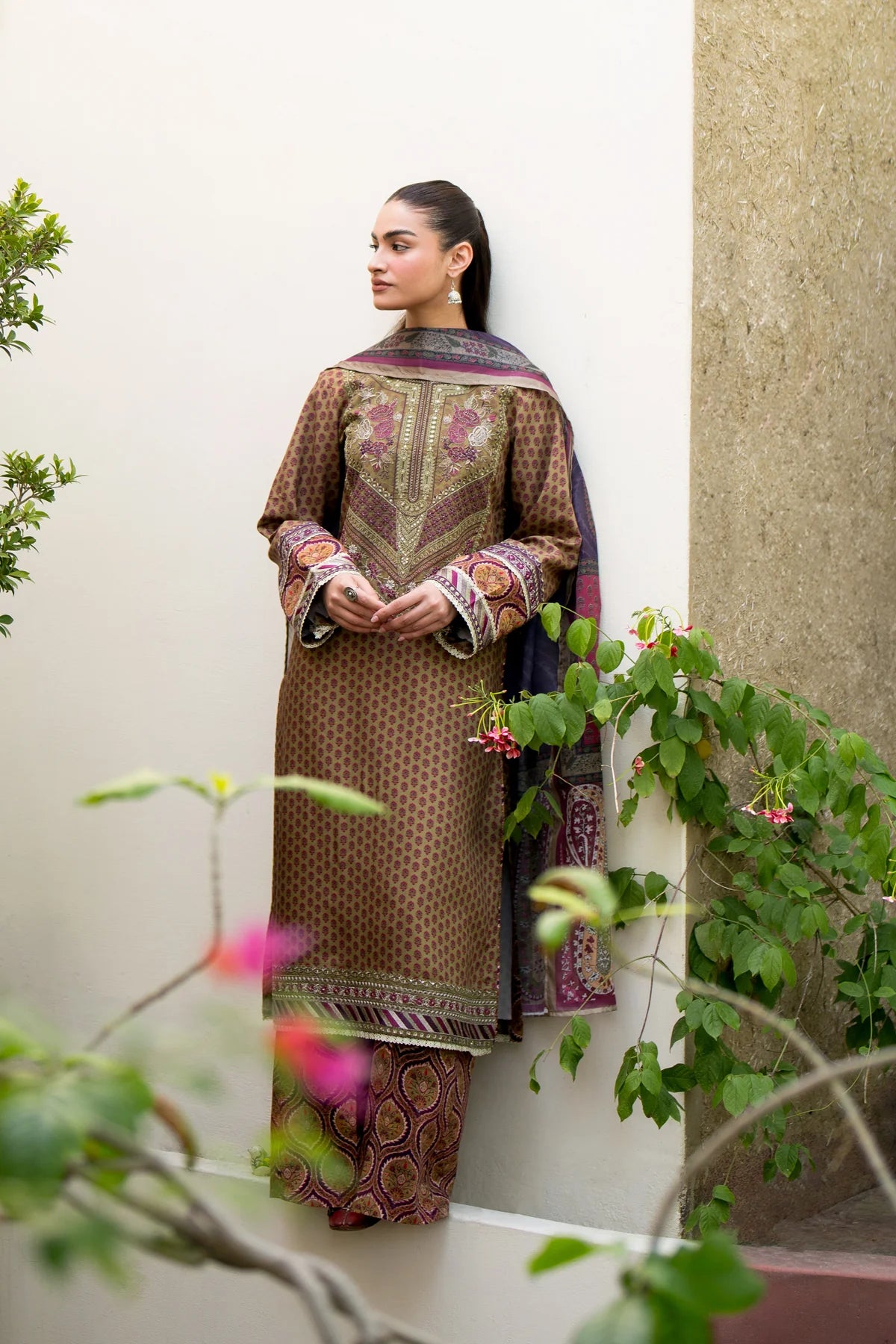 EMBROIDERED VISCOSE STITCHED 3 PIECE DRESS