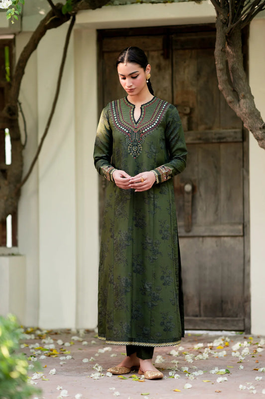 EMBROIDERED VISCOSE STITCHED 2 PIECE DRESS