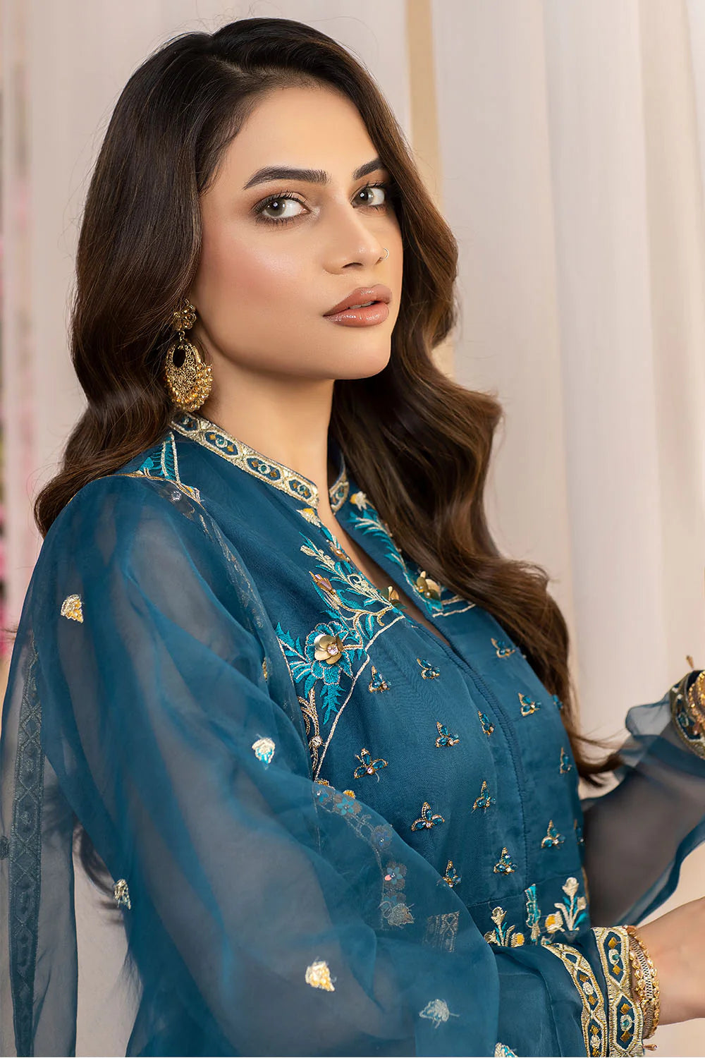 Embroidered Organza Suit - 4019