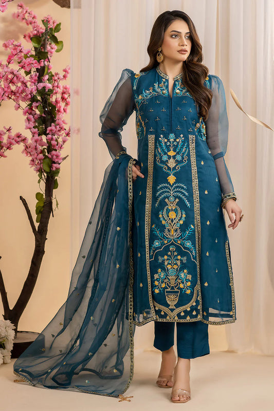 Embroidered Organza Suit - 4019