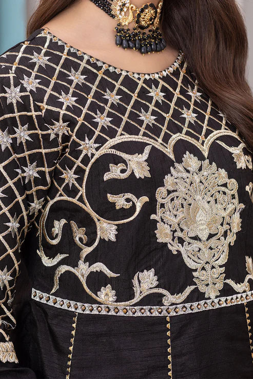 EMBROIDERED RAW SILK STITCHED 3 PIECE DRESS
