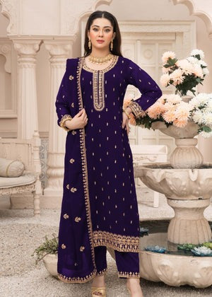Purple Embroidered Eastern Kurta Set – 3-Piece Festive Ensemble