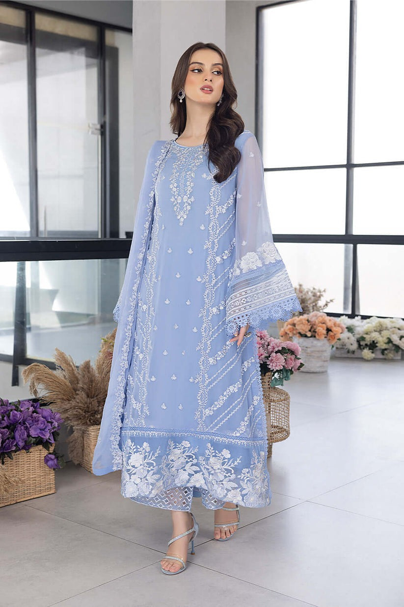 Sky Blue Radiance – Embroidered Organza Kurta Set with Zari Organza Dupatta