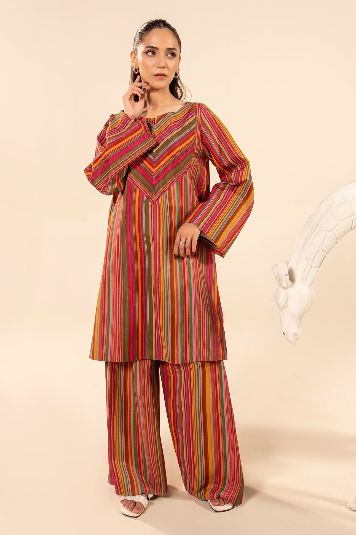 2-PC Printed Raw Silk Suit