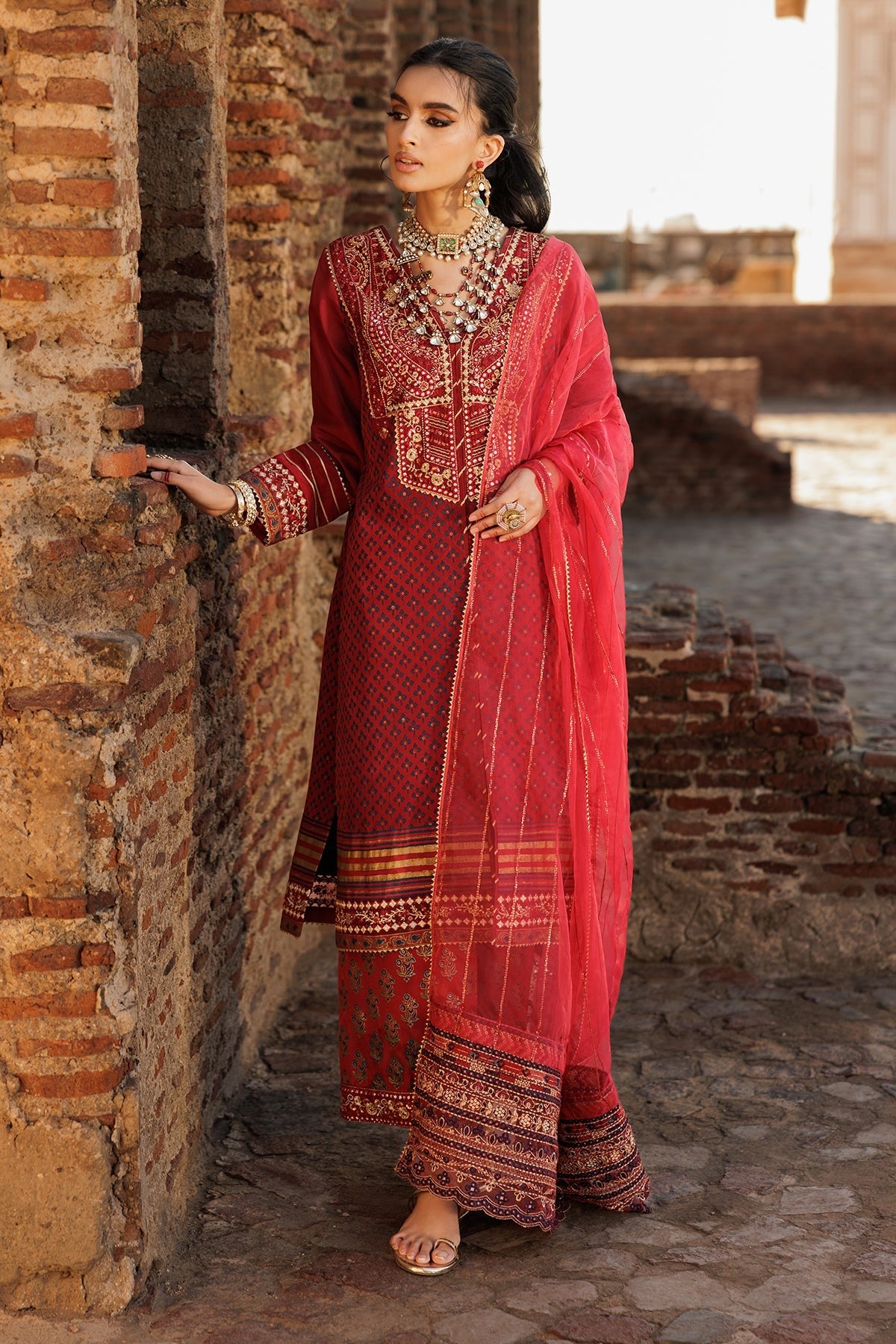 3-PC Embroidered Silk Suit