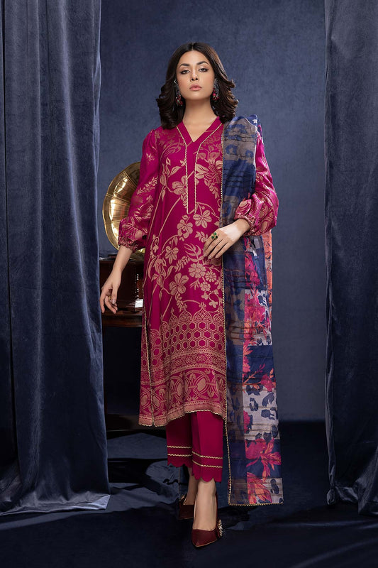 3-Pc RTW Broshia Jecquard Shirt With Zaari Dupatta and Qlot Trouser