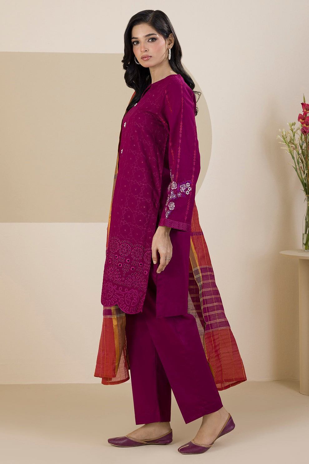 Embroidered 3 Piece Dress - Kurta Dupatta Trouser