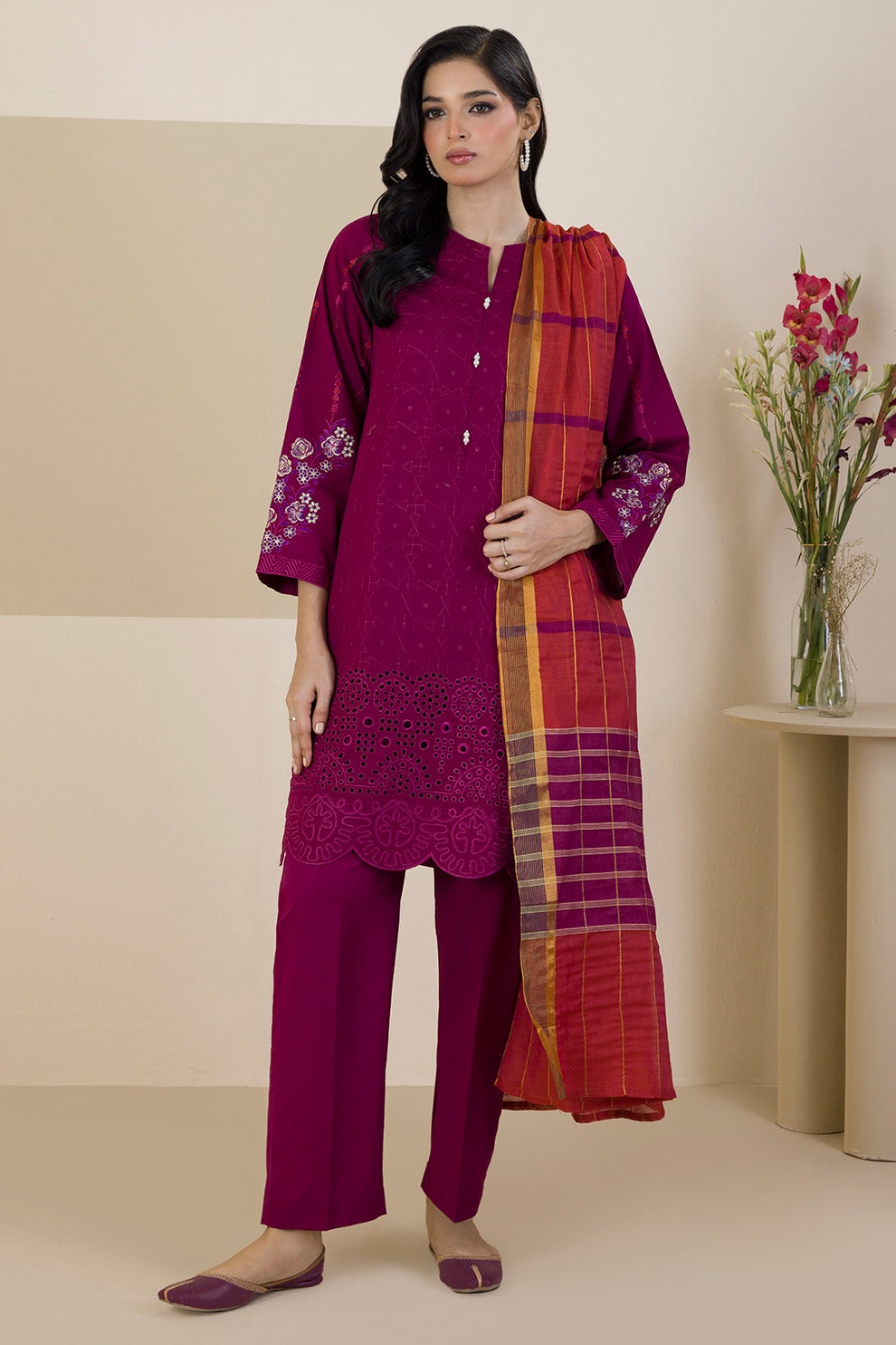 Embroidered 3 Piece Dress - Kurta Dupatta Trouser
