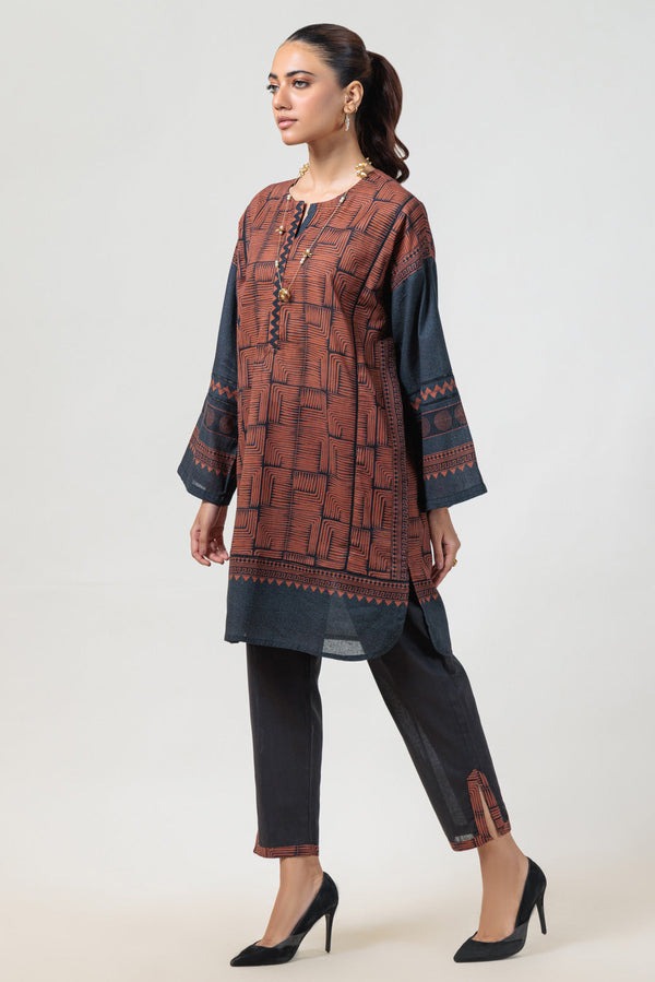 Printed Light-Weight Khaddar 2-Piece Set – Shirt & Dyed Trouser