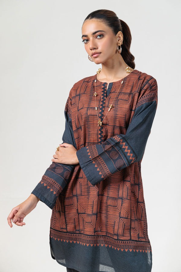 Printed Light-Weight Khaddar 2-Piece Set – Shirt & Dyed Trouser