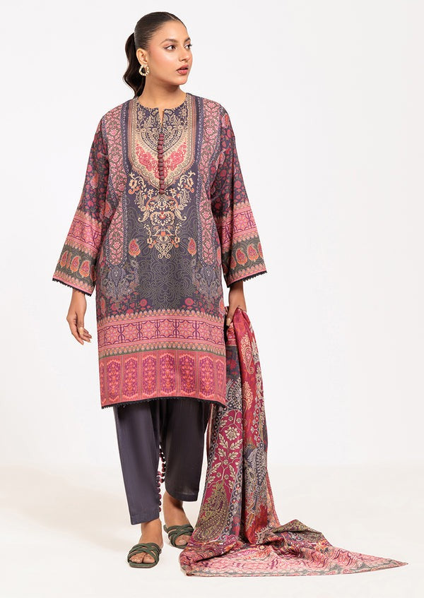 Printed Poly Viscose Shirt with Malai Silk Shalwar & Shawl